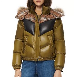 Andrew Marc Nadir puffer jacket w/ plaid and fur trim
